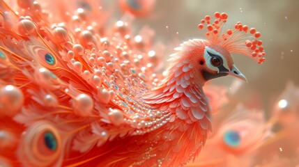 Obraz premium Portrait of beautiful peacock with feathers in orange colors