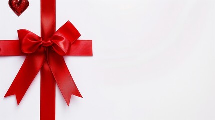 Generative AI : Red ribbon bow with blank heart label on white background