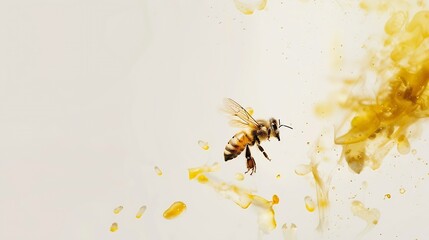 Generative AI : Honey bee isolate on white banner background, bee products by organic natural ingredients concept