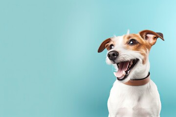 Happy smiling jack russell terrier dog pet puppy - web banner with copy space - generative ai