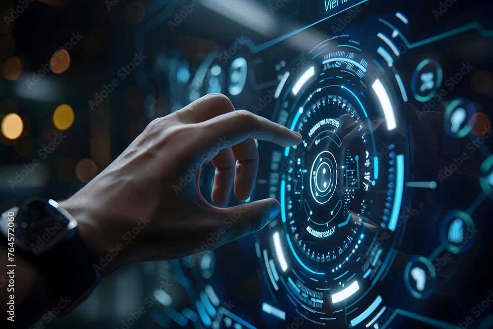 Aufkleber futuristic digital interface with holographic gesture control and advanced data visualization