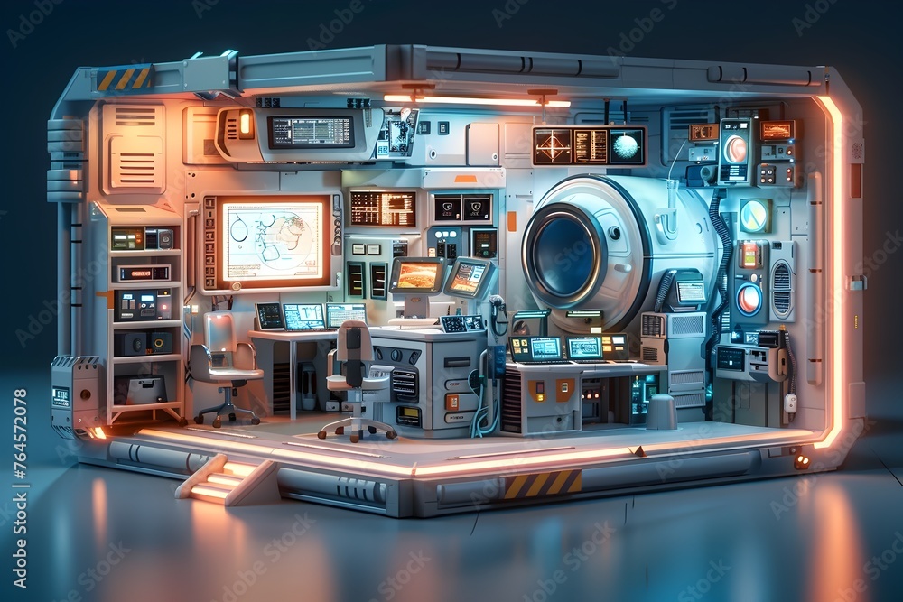 Poster futuristic control panel of an advanced spacecraft or command center