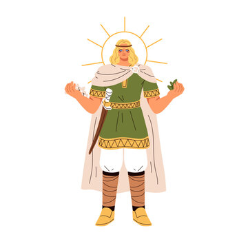 Baldr god of light and peace. Ancient old Nordic and Germanic deity. Norse Balder, Baldur, Scandinavian mythology divine character with sun. Flat vector illustration isolated on white background