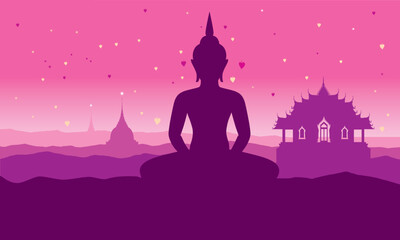 silhouette thai buddha temple purple