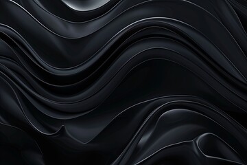Fototapeta premium Abstract futuristic dark black background with wavy design. 3d wallpaper with smooth lines. generative ai