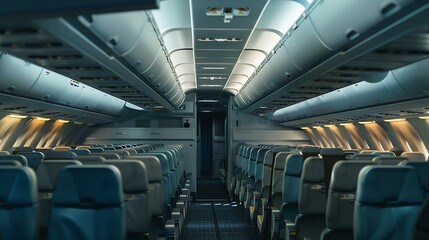 Generative AI : Interior of the passenger airplane, an empty passenger airliner