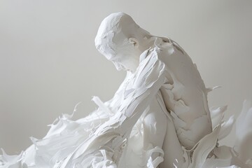 White plaster figure sculpture on white isolated background