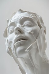 White plaster figure sculpture on white isolated background