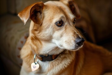 Obraz premium dog with a heartshaped tag on its collar, sitting attentively