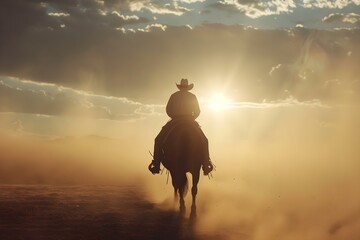 Thrilling Action and Western Tradition: Cowboy on Bucking Bronco in Rodeo Arena. Concept Cowboy, Bucking Bronco, Rodeo Arena, Thrilling Action, Western Tradition