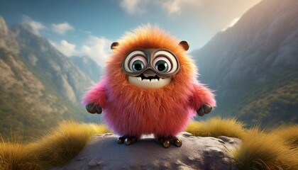 Fototapeta premium little cute fluffy monster