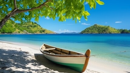 Canoeing on the tropical sandy beach
