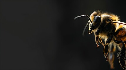 Generative AI : Macro bee black background