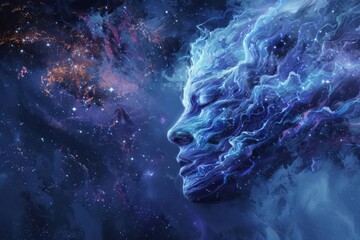 An otherworldly digital painting of a cosmic, nebulous deity with stars and galaxies swirling within its form - obrazy, fototapety, plakaty