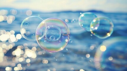 Soap bubbles are a cleaning agent that is found on the surface of the water. - obrazy, fototapety, plakaty