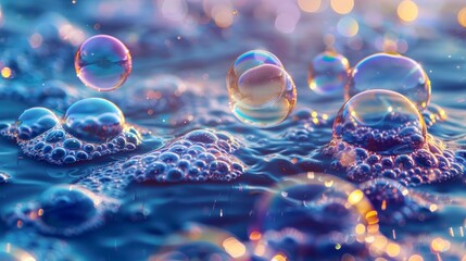 Soap bubbles are a cleaning agent that is found on the surface of the water. - obrazy, fototapety, plakaty