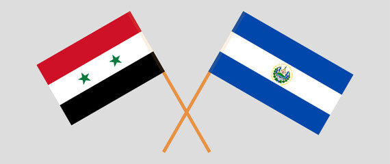 Crossed flags of Syria and El Salvador. Official colors. Correct proportion