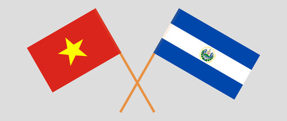 Crossed flags of Vietnam and El Salvador. Official colors. Correct proportion