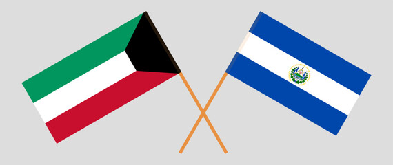 Crossed flags of Kuwait and El Salvador. Official colors. Correct proportion