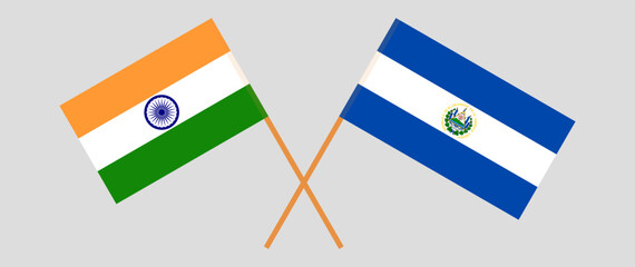 Crossed flags of India and El Salvador. Official colors. Correct proportion