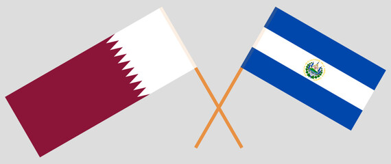 Crossed flags of Qatar and El Salvador. Official colors. Correct proportion