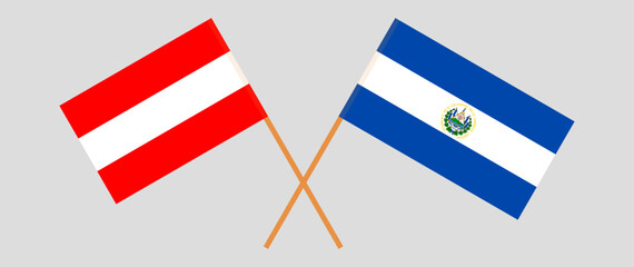 Crossed flags of Austria and El Salvador. Official colors. Correct proportion
