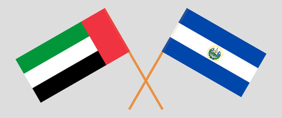Crossed flags of the United Arab Emirates and El Salvador. Official colors. Correct proportion
