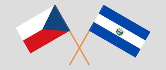 Crossed flags of Czech Republic and El Salvador. Official colors. Correct proportion