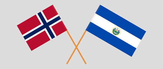 Crossed flags of Norway and El Salvador. Official colors. Correct proportion