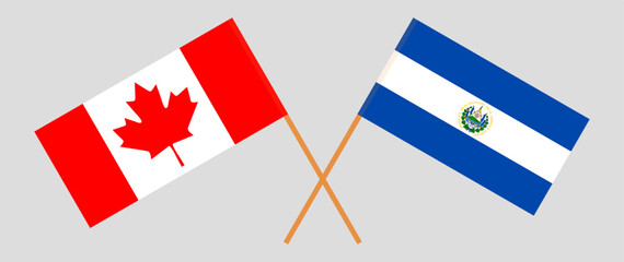 Crossed flags of Canada and El Salvador. Official colors. Correct proportion