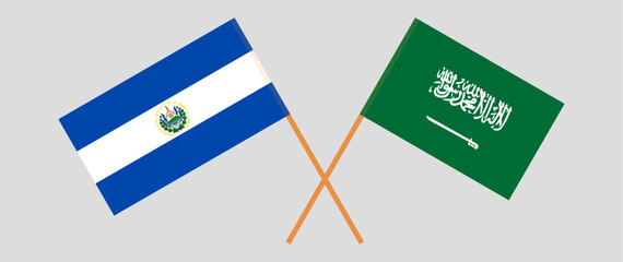 Crossed flags of El Salvador and Saudi Arabia. Official colors. Correct proportion