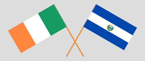 Crossed flags of Ireland and El Salvador. Official colors. Correct proportion