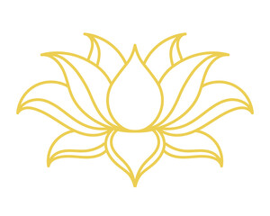 Golden lotus floral ornament on white background.
