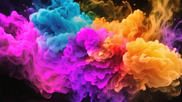 Colorful ink in water on a black background. Abstract background, Abstract colorful powder explosion against a black background, Colored cloud, Colorful dust explosion, AI Generated