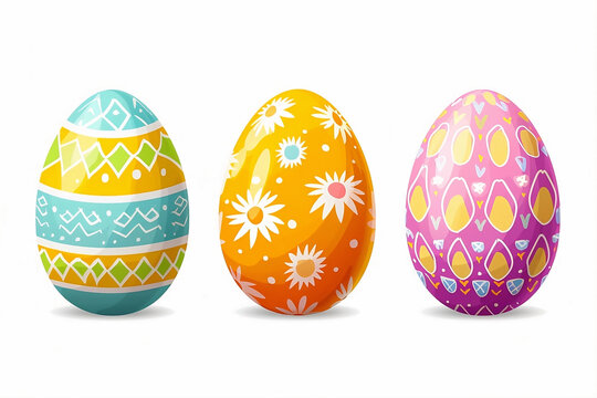 Colorful illustration of Easter eggs with flower pattern.