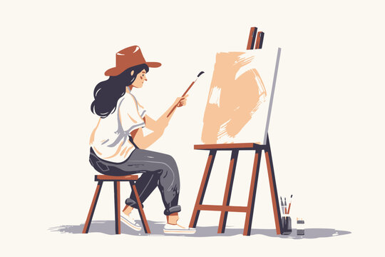 Artist Painting in Flat Design Style