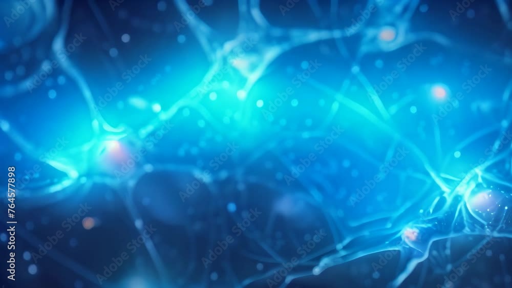 Poster 3d rendering of neuron cell with glowing particles, computer generated abstract background, backgrou