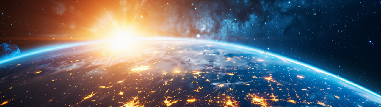 glowing planet earth ultrawide panorama background or wallpaper (2)