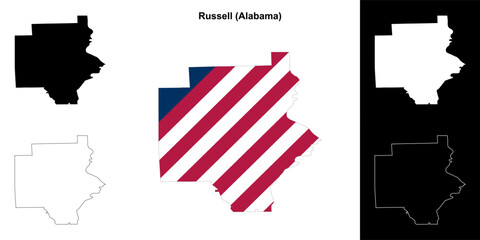 Russell county outline map set