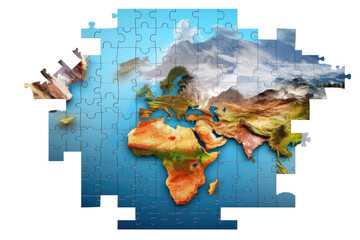 Illuminating Global Connections: World Map Puzzle. On White or PNG Transparent Background..