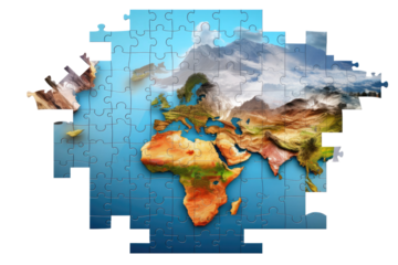Illuminating Global Connections: World Map Puzzle. On White or PNG Transparent Background..