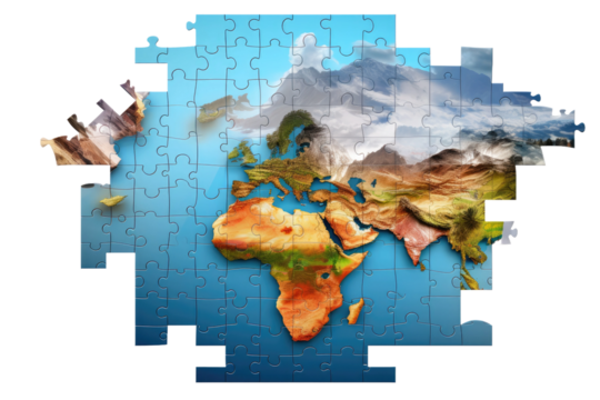 Illuminating Global Connections: World Map Puzzle. On White or PNG Transparent Background..