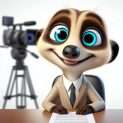 3d cute meerkat cartoon interviewer