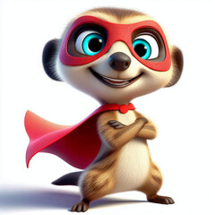 3d meerkat character in superhero costume