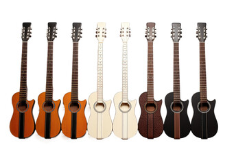 Harmonic Melody: A Lineup of Guitar Dreams. On White or PNG Transparent Background..