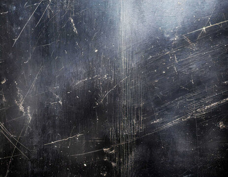 scratched metal worn striped black background of shiny black painted metal texture 