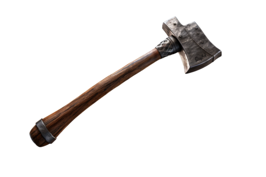 Aged Ax: Wooden Handle Tales. On White or PNG Transparent Background..