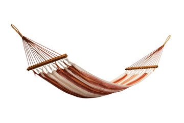 Serene Oasis: Red and White Striped Hammock Swinging From Wooden Pole. On White or PNG Transparent Background..