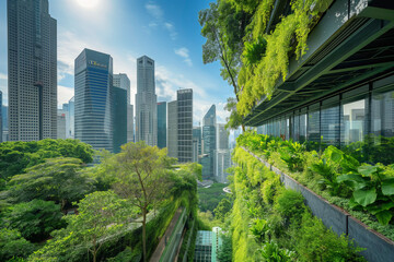 A city with a lot of green plants and trees,Singapore, the Bosco Verticale skyscrapers merge nature with architecture, while Milan's financial district redefines the urban skyline