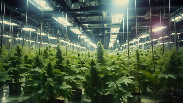 Cannabis cultivation in a modern glasshouse. Indoor cultivation, AI Generated